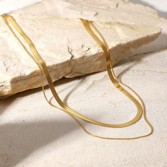 Flat Snake Chain Double Layered 18K Gold-Plated Necklace