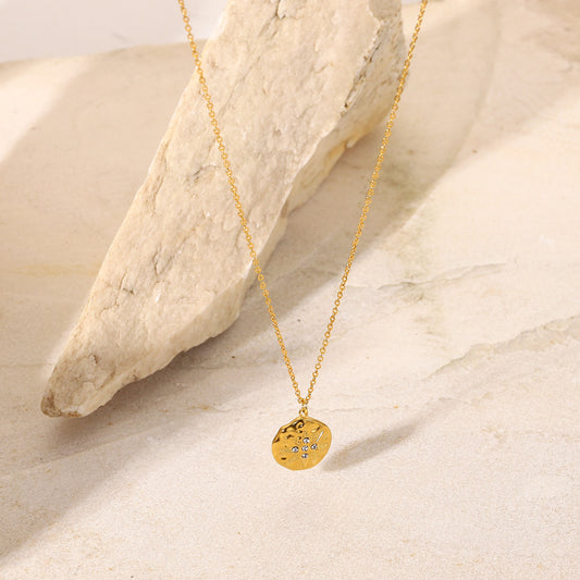 Eight Pointed Star Coin Charm 18K Gold Plated Necklace