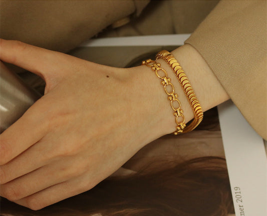 Layered Half Moon Snake Bone Gold Chain Bracelet