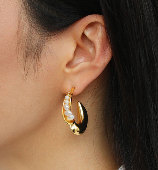 Asymmetrical Pearl Encrusted 18k Gold Twist Earrings