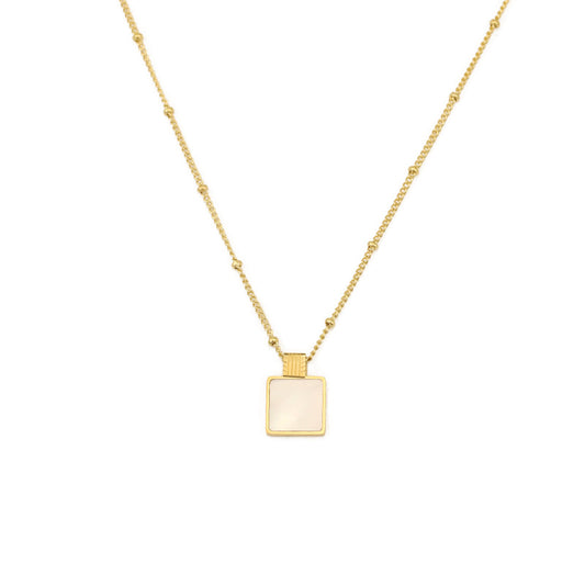 Square White Natural Shell Gold Necklace