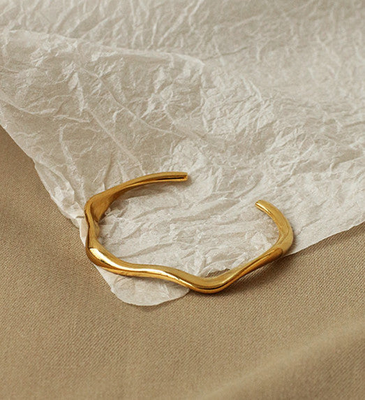 Irregular Gold Open Bangle Bracelet