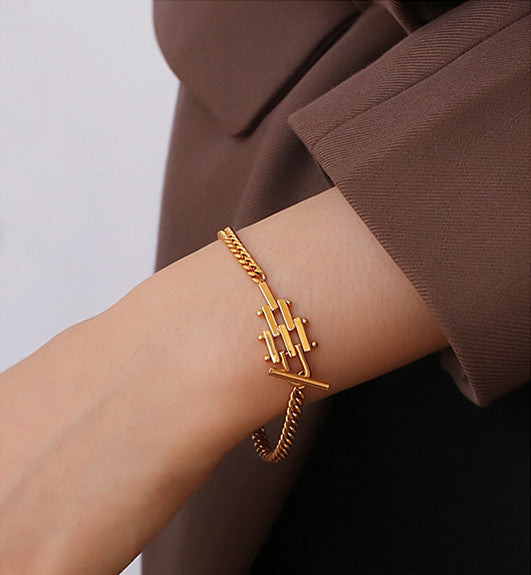 Layered Rectangular Design Gold Bracelet