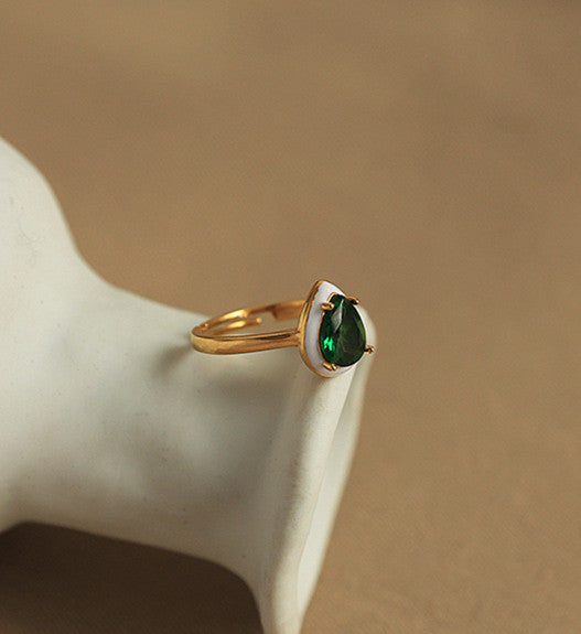 Teardrop Emerald Green Crystal Gold Ring