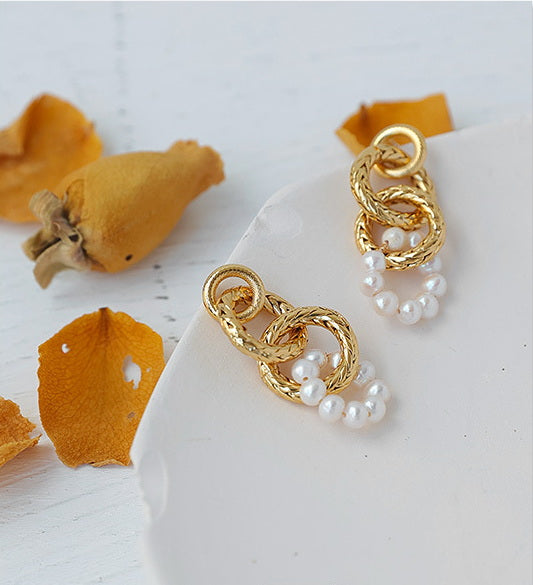 Gold & Pearl Loops Earrings