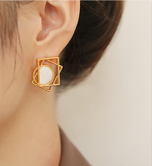 Retro Geometric Shaped White Stone Earrings