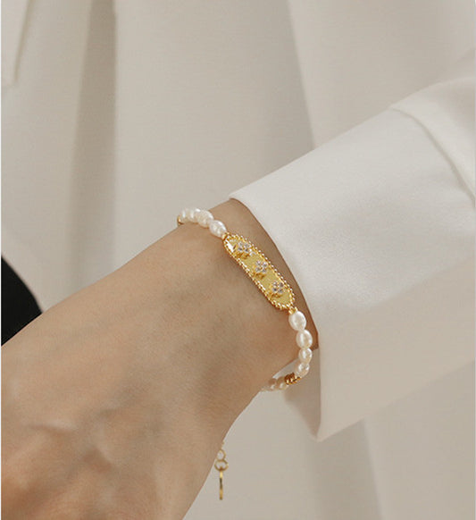Natural Real Pearl Bracelet with Gold Plate