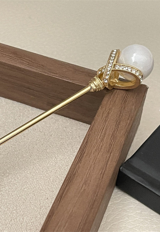 Diamond Studded Pearl Hair Pin