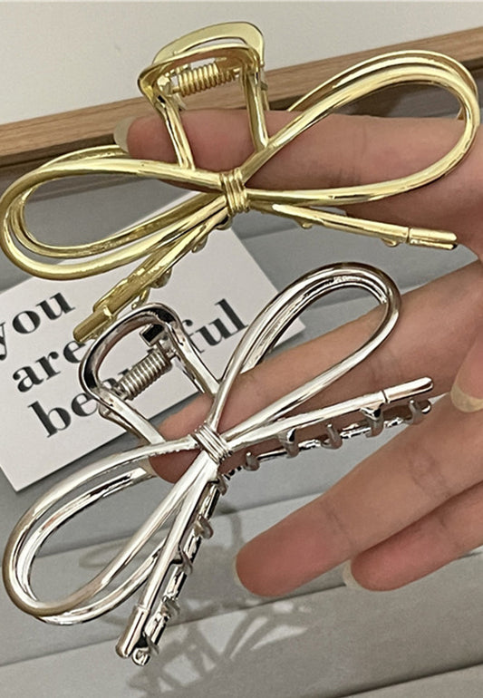 Metallic Bow Design Hair Claw