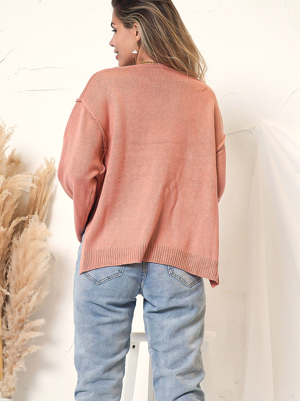 Knit Patch Pocket Sweater Oversized
