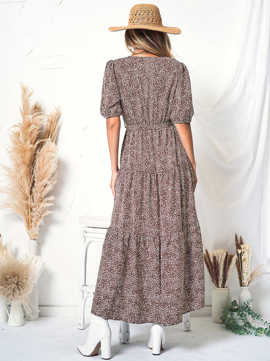 Printed Puff Sleeve Wrap Dress