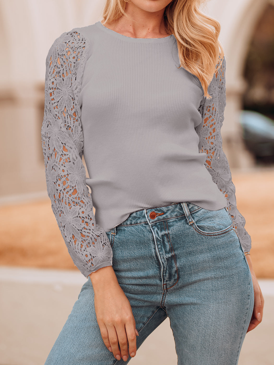 Lace Long Sleeve Knit Top