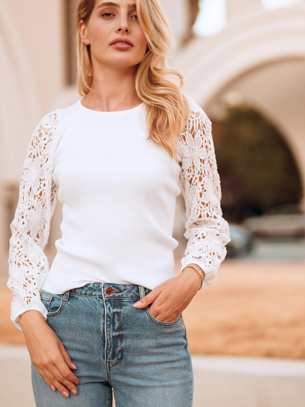 Lace Long Sleeve Knit Top