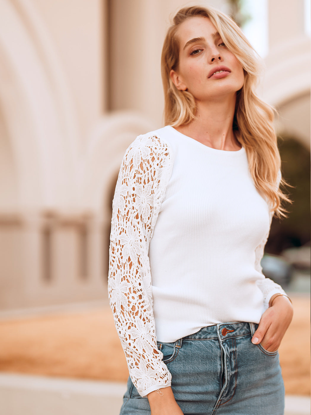 Lace Long Sleeve Knit Top
