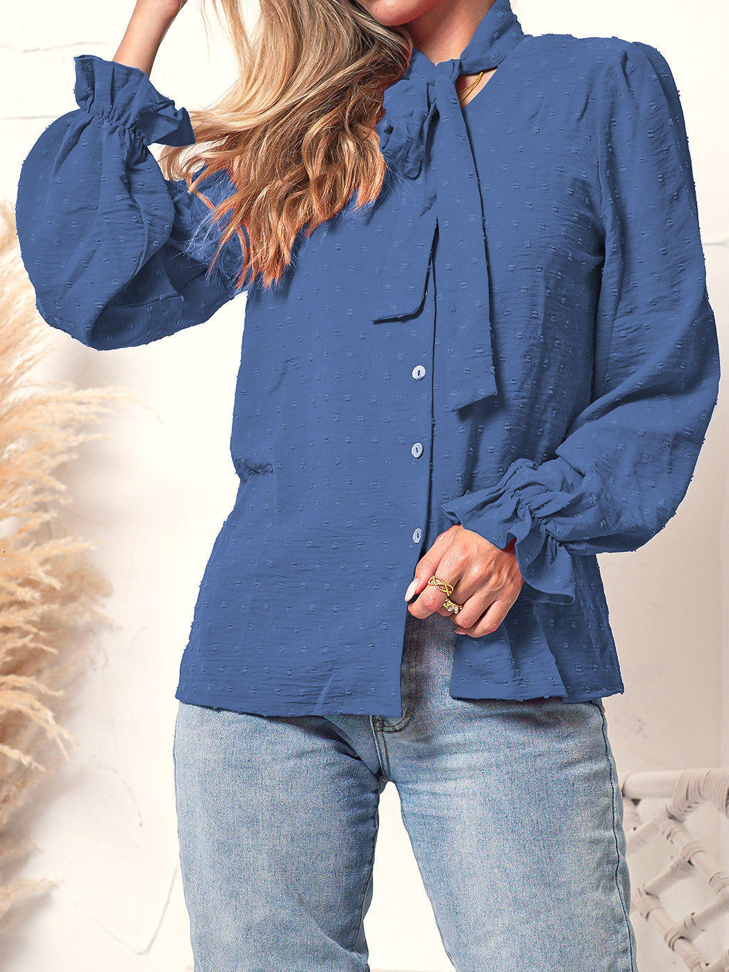 Swiss Dot Pussy Bow Blouse