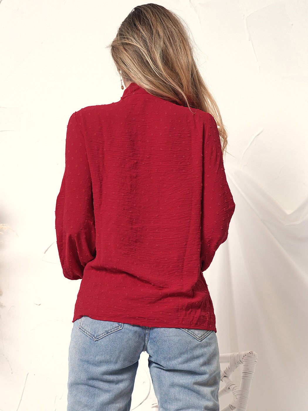 Swiss Dot Pussy Bow Blouse
