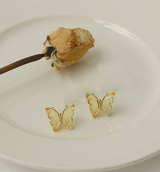 Pale Yellow Translucent Butterfly Earrings