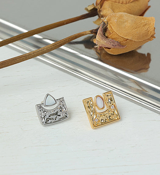 Retro Textured Geometric Shell Earrings