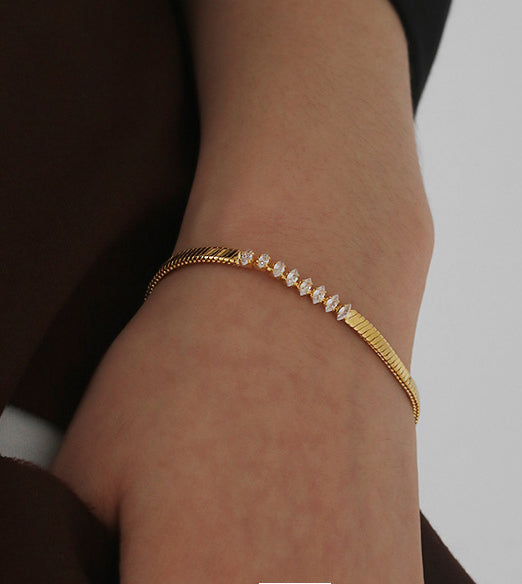 Gold Snake Bone Bracelet with Crystals
