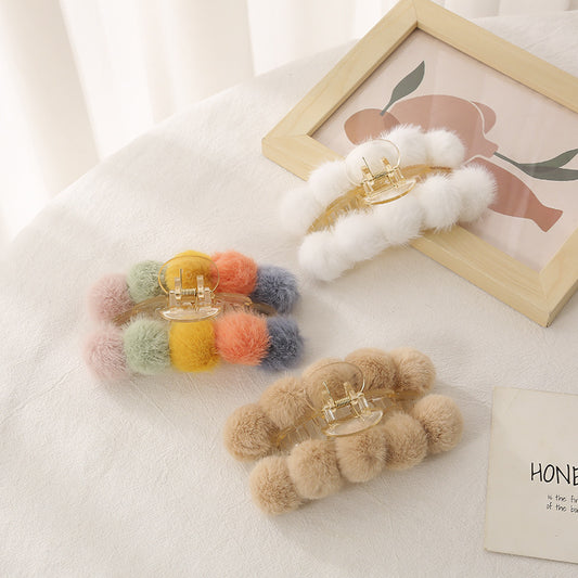 Fluffy Pompom Ball Hair Claw