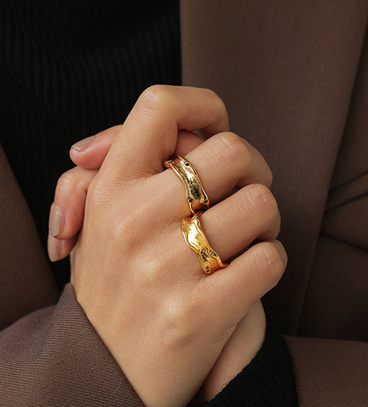 Textured Small Crystal 18K Gold Plated Ring