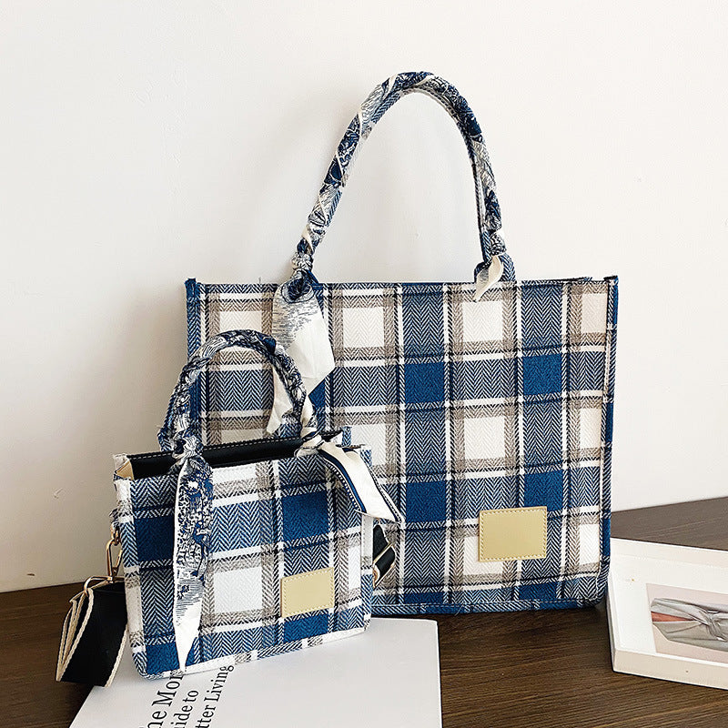 Plaid Handbag with Ribbon