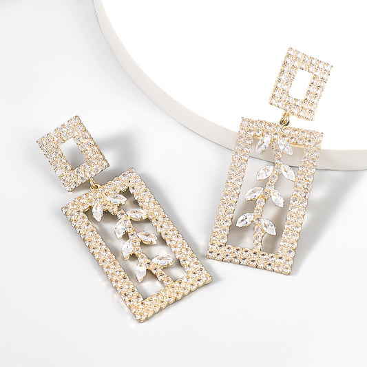 Rectangular Crystal Embellished Dangle Earrings