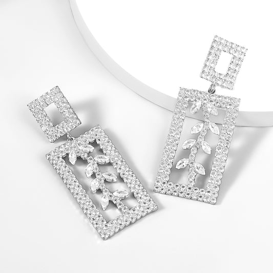Rectangular Crystal Embellished Dangle Earrings