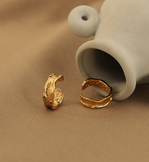 Textured Small Crystal 18K Gold Plated Ring