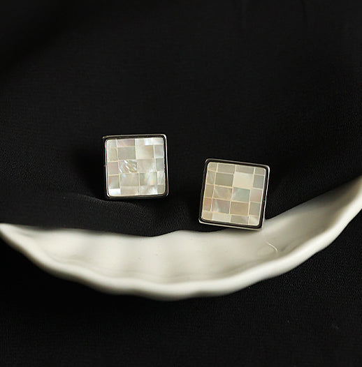 Natural Shell Mosaic Titanium Steel Earrings