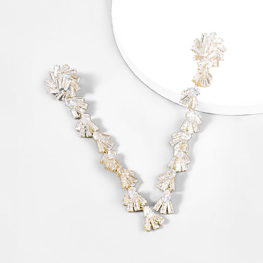 Fancy Crystal Embellished Straight Droop Earrings