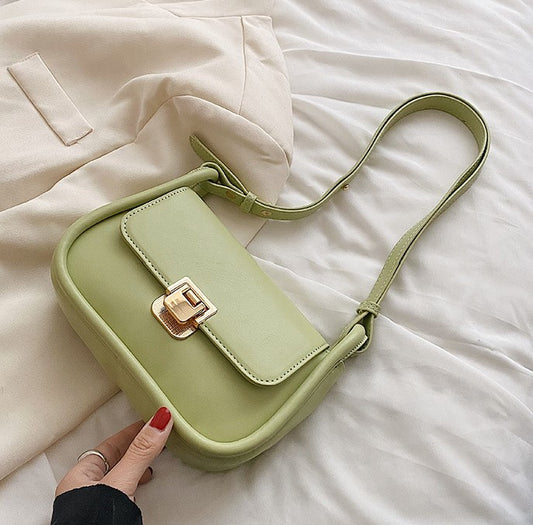 Simplistic Mono Color Shoulder Bag with Gold Clasp