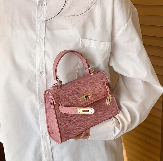 Mini Faux Leather Small Handle Bag with Gold Clasp