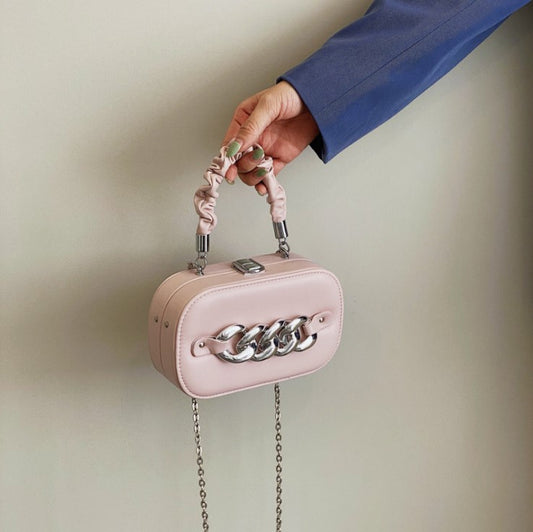 Mini Shoulder Messenger Bag with Silver Chain Links