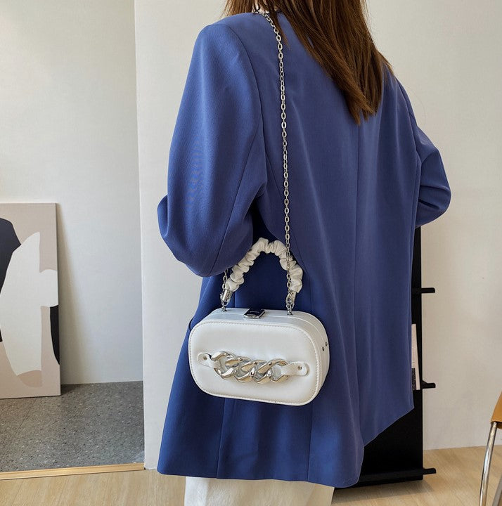 Mini Shoulder Messenger Bag with Silver Chain Links