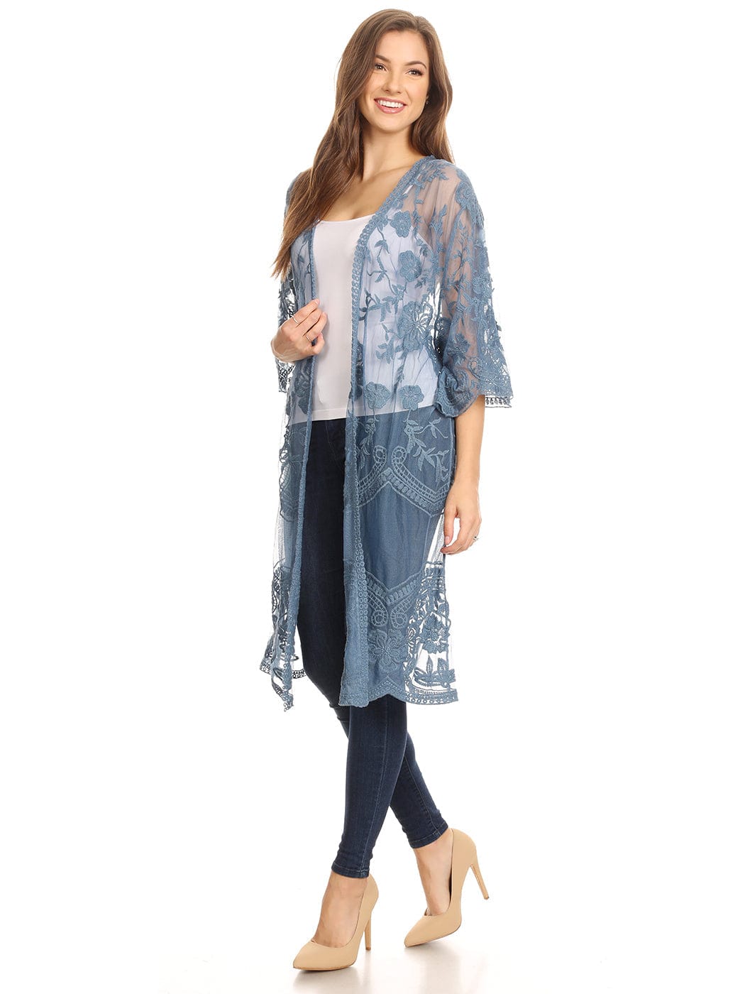 Embroidered Floral Butterfly Kimono Cover Up Cardigan