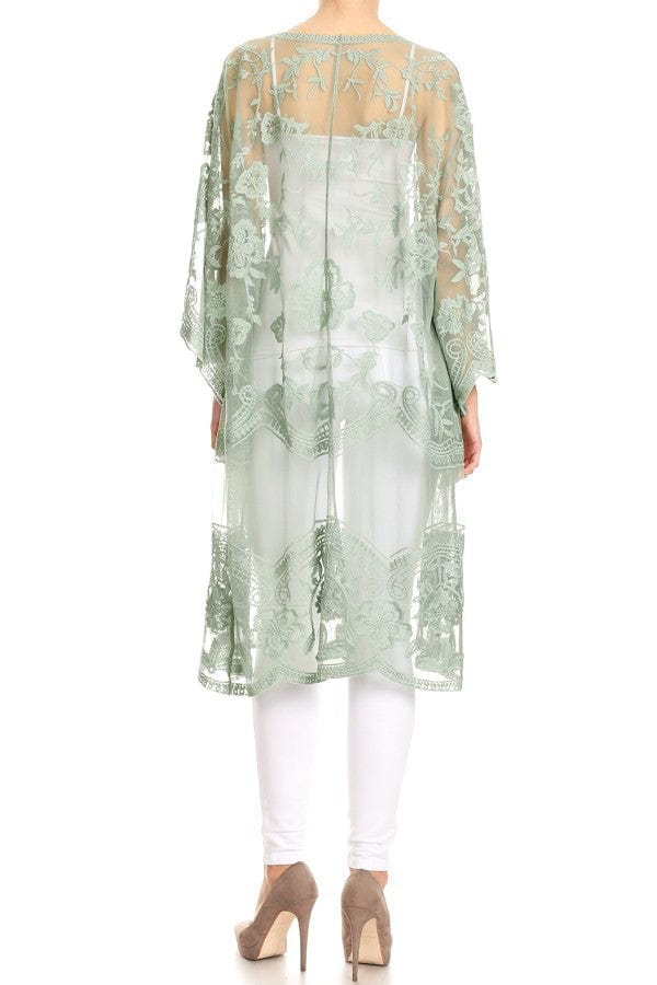 Embroidered Floral Butterfly Kimono Cover Up Cardigan