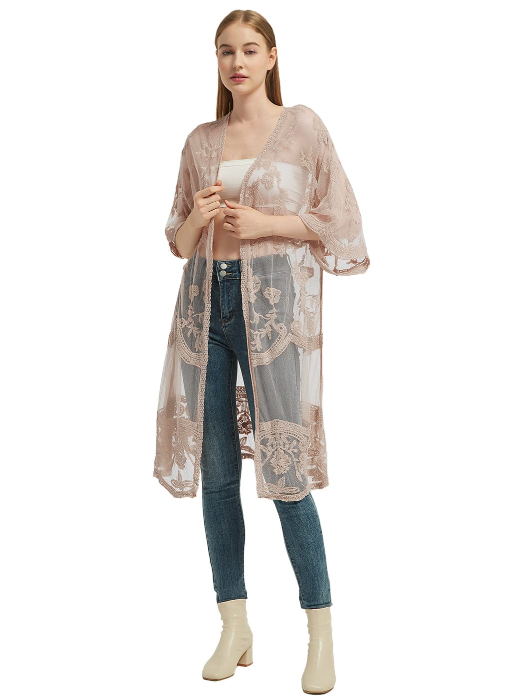 Embroidered Floral Butterfly Kimono Cover Up Cardigan
