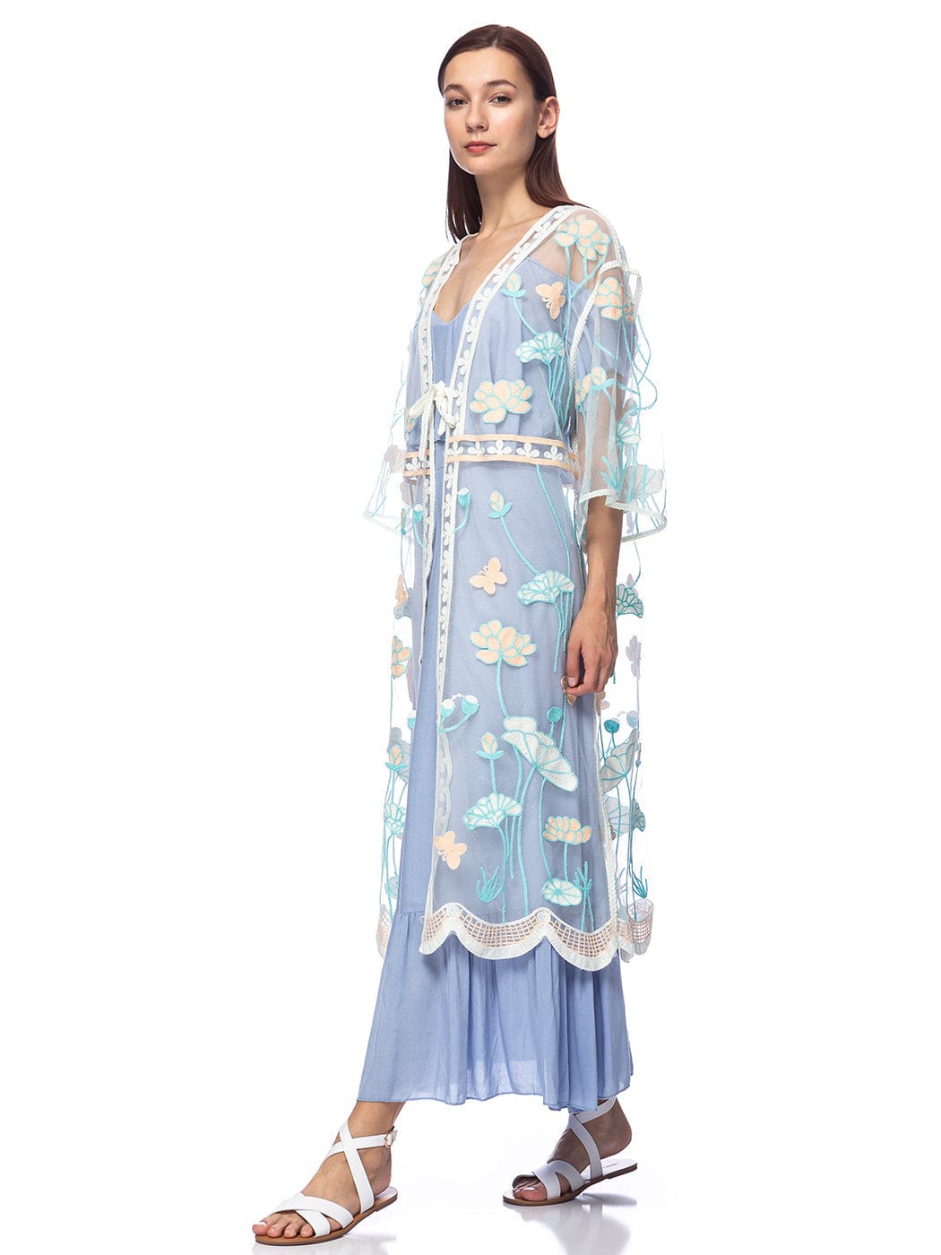Embroidered Floral Butterfly Kimono Cover Up Cardigan