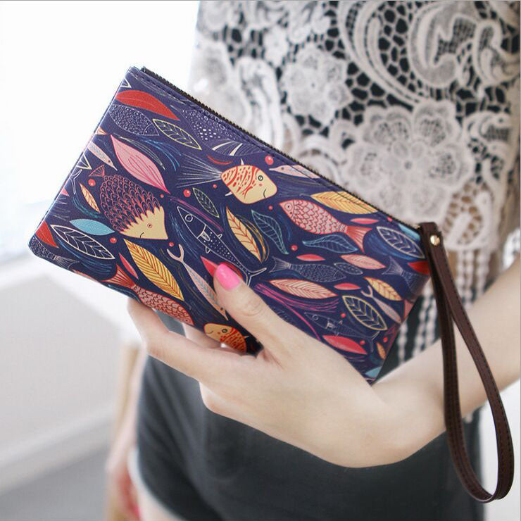Painted PVC Zip Pouch Coin and Key Pouch with Strap Cash Bag Small Purse Wallets