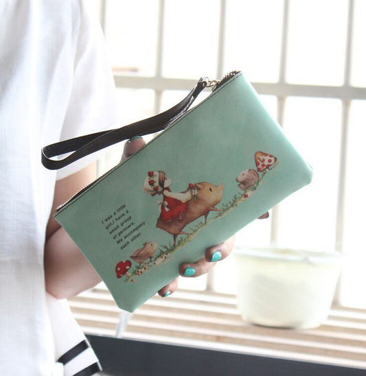 Painted PVC Zip Pouch Coin and Key Pouch with Strap Cash Bag Small Purse Wallets