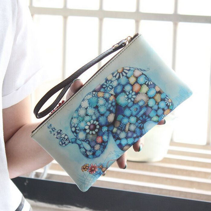 Painted PVC Zip Pouch Coin and Key Pouch with Strap Cash Bag Small Purse Wallets
