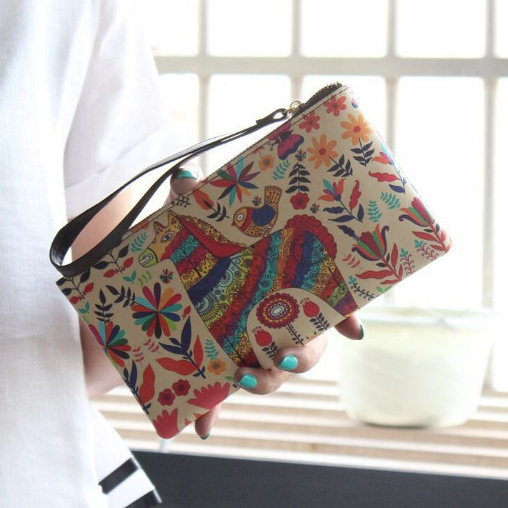 Painted PVC Zip Pouch Coin and Key Pouch with Strap Cash Bag Small Purse Wallets