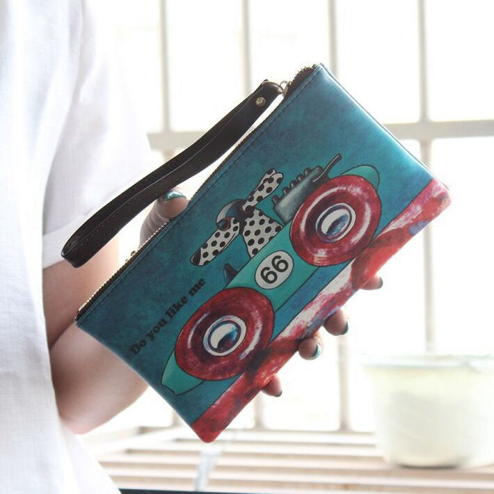 Painted PVC Zip Pouch Coin and Key Pouch with Strap Cash Bag Small Purse Wallets