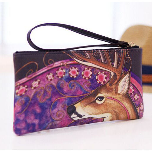 Painted PVC Zip Pouch Coin and Key Pouch with Strap Cash Bag Small Purse Wallets