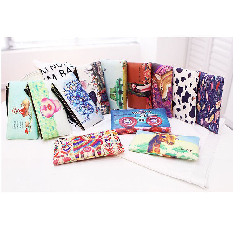 Painted PVC Zip Pouch Coin and Key Pouch with Strap Cash Bag Small Purse Wallets