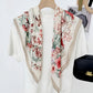 Floral Print Square Scarf with Lightweight Draped Fabric, Soft Smooth Texture, and Elegant Border Detailing 35.5x35.5in