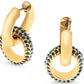 Gold Tone Hoop Earrings with Green Crystal Encrusted Accent Ring