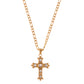 Gold Tone Cross Pendant Necklace with Green Gemstone Accents