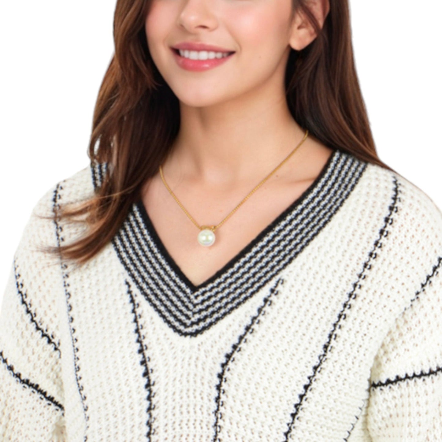 Gold Tone Pendant Necklace with Faux Pearl Drop and X Charm